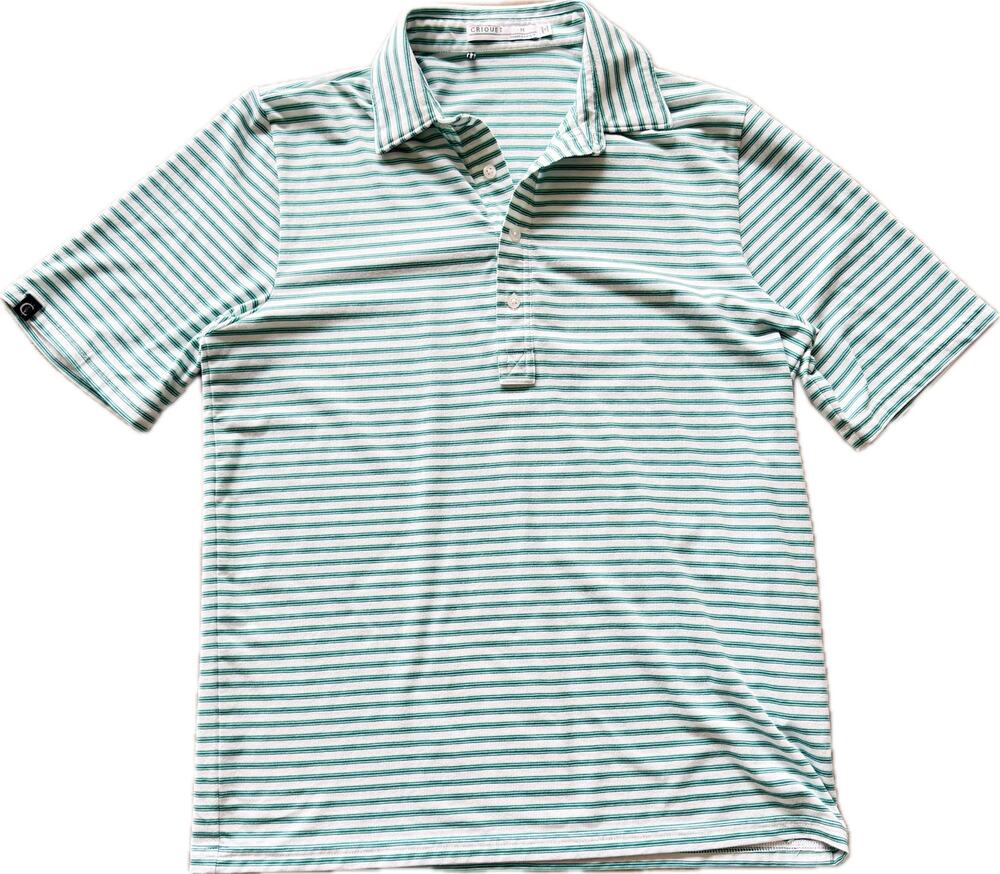 Criquet Polo Shirt Green Stripe Pocket Golf Preppy Mens Medium Short Sleeve